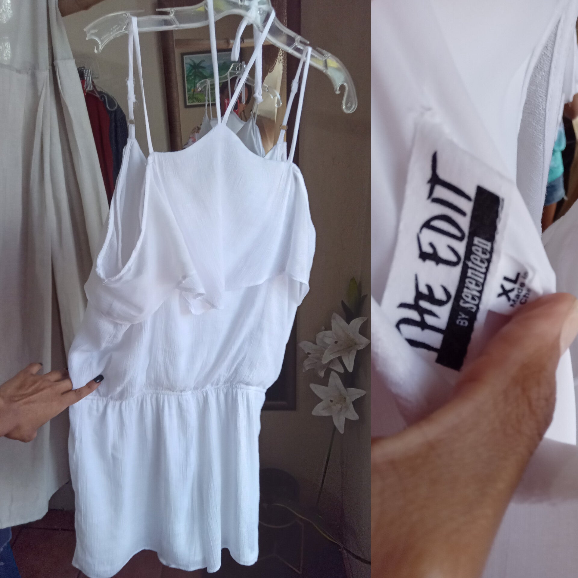 white rayon spaghetti romper ~~~ /xl