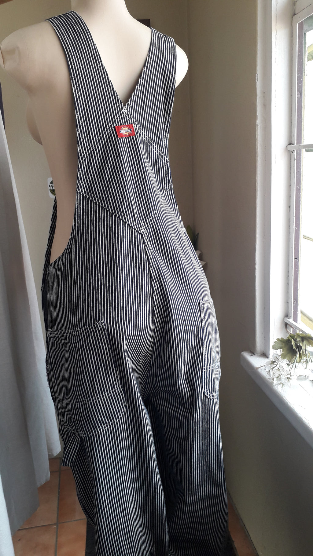 vintage Dickies navy stripe iconic overalls wide leg ::: L ^^^