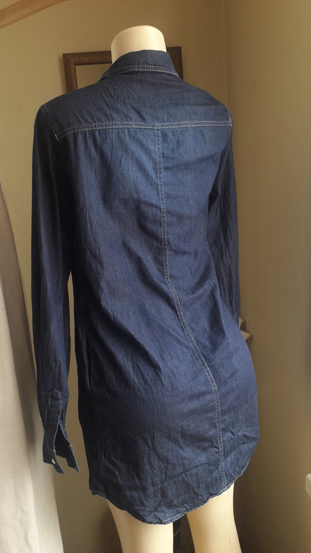 cotton dark blue shirtdress cuffed M