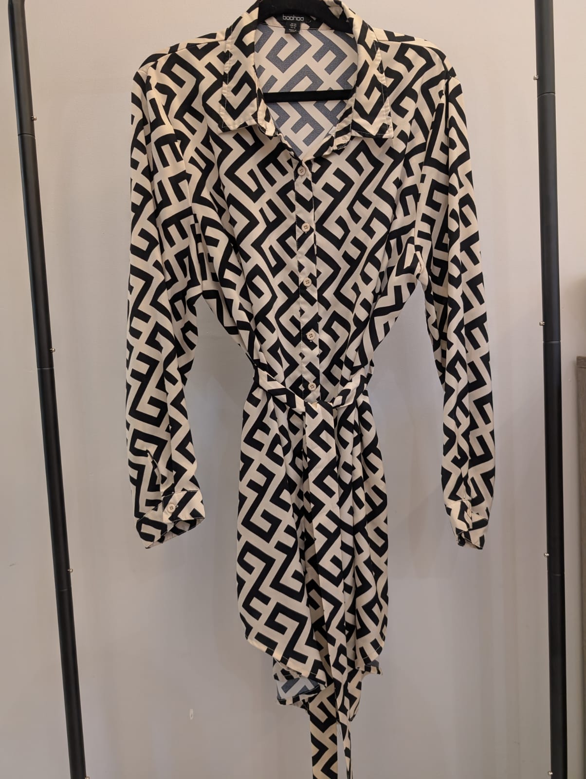 b&w geo print button shirtdress /xl