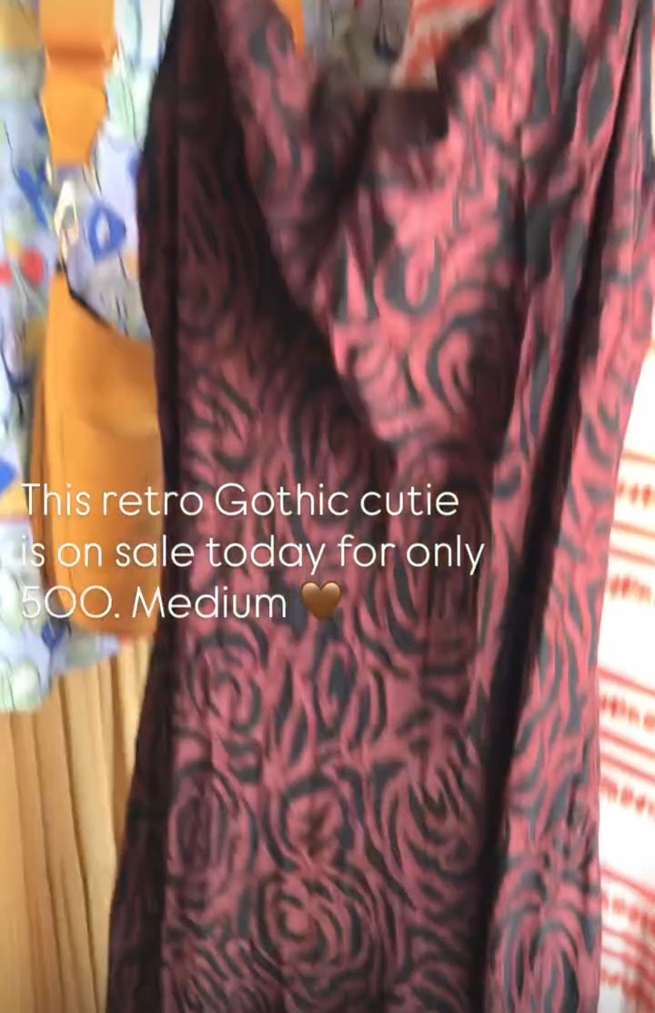 brown pattern ruffle retro spaghetti dress gothic