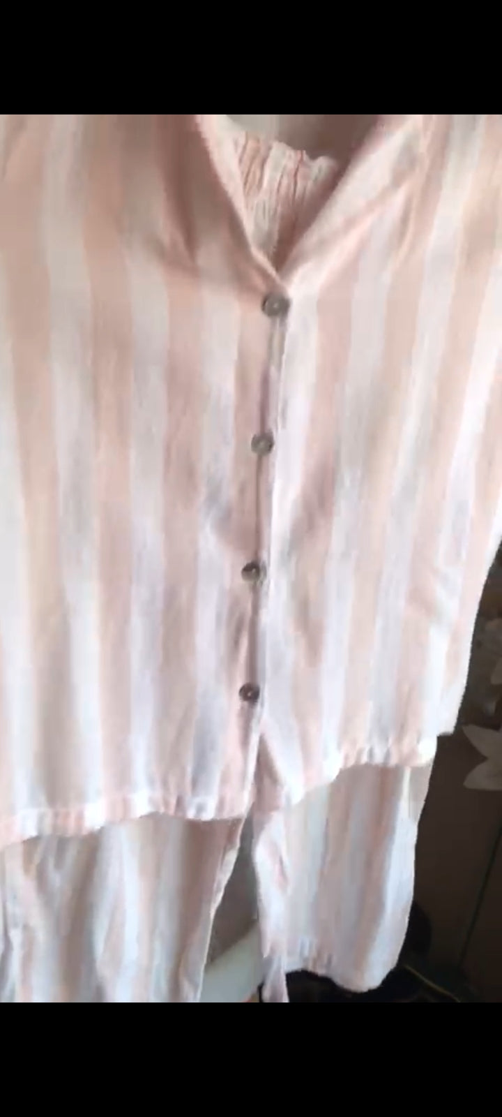 pink stripe 100% cotton pants shirt set ::: L