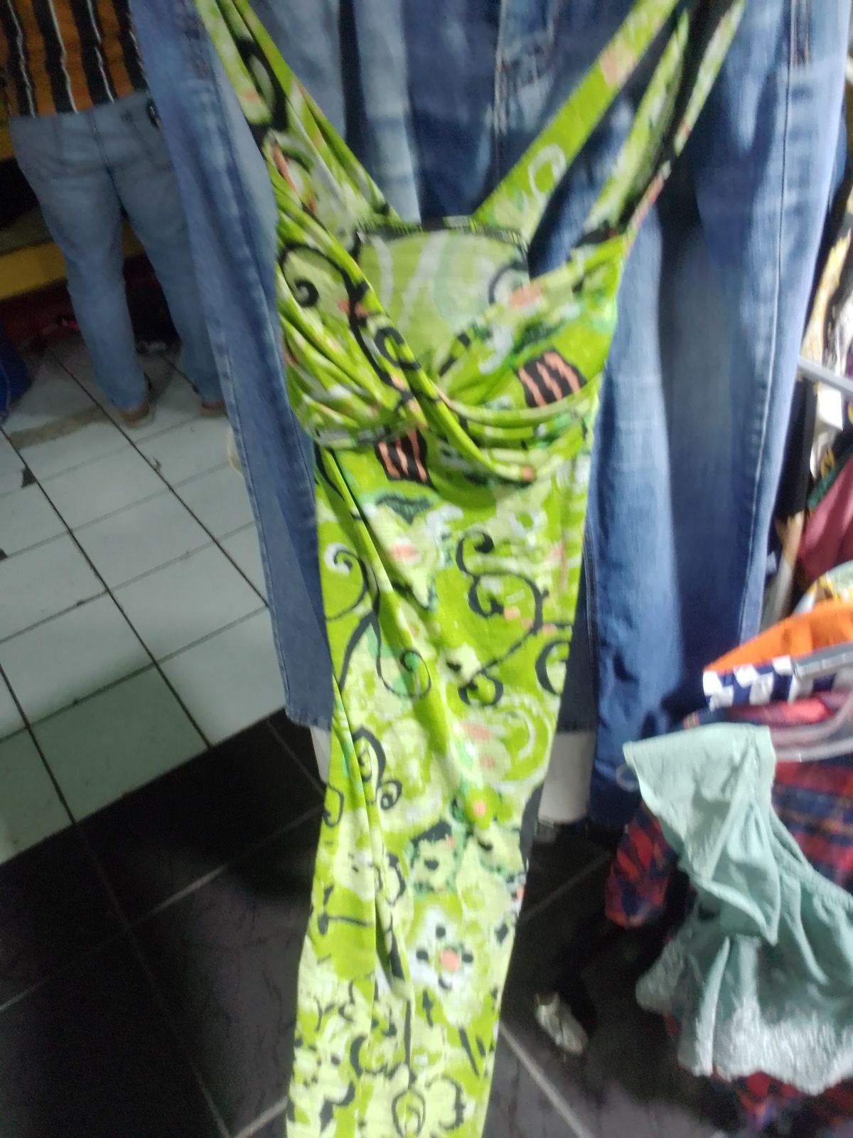 Green retro print halter dress