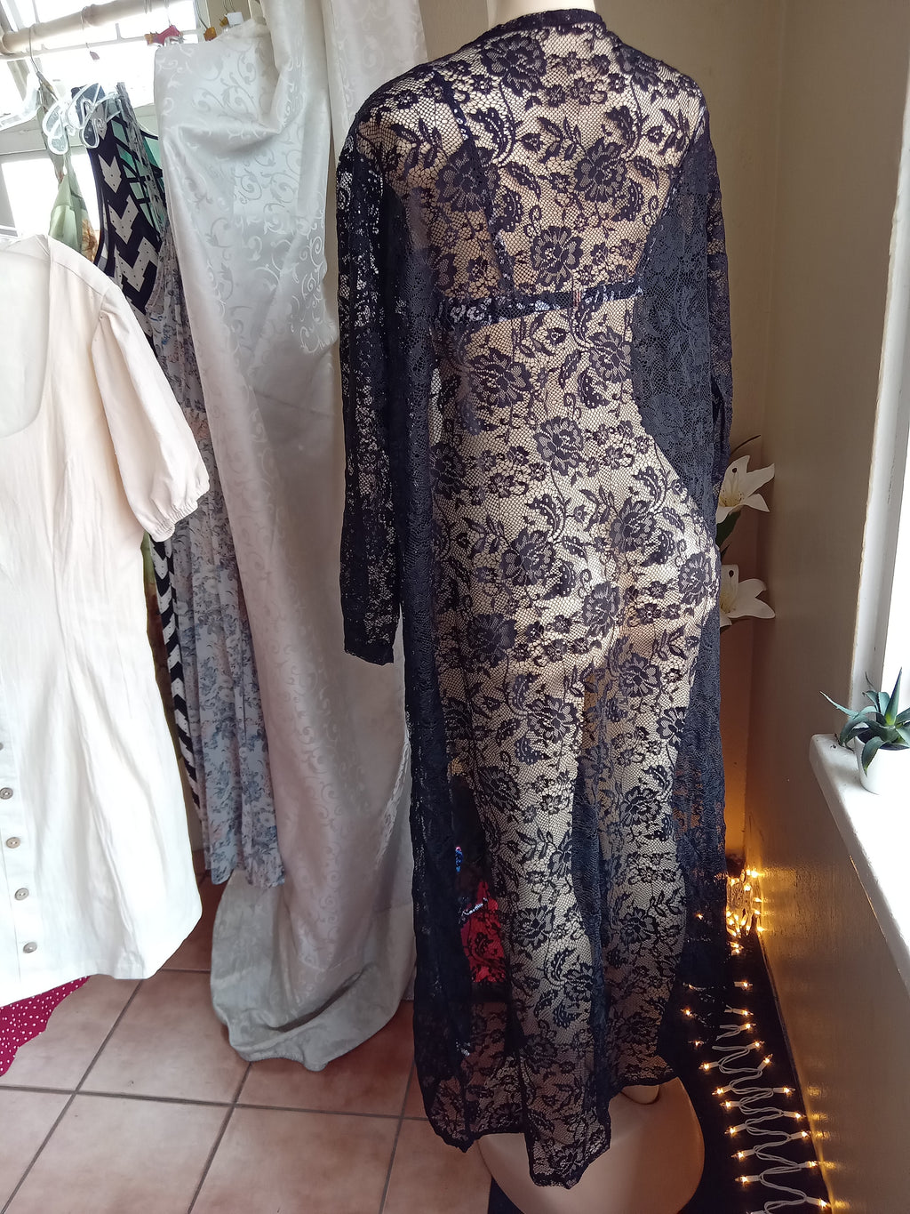 New Black Lace coverup / kimono maxi... One size. vacay swim