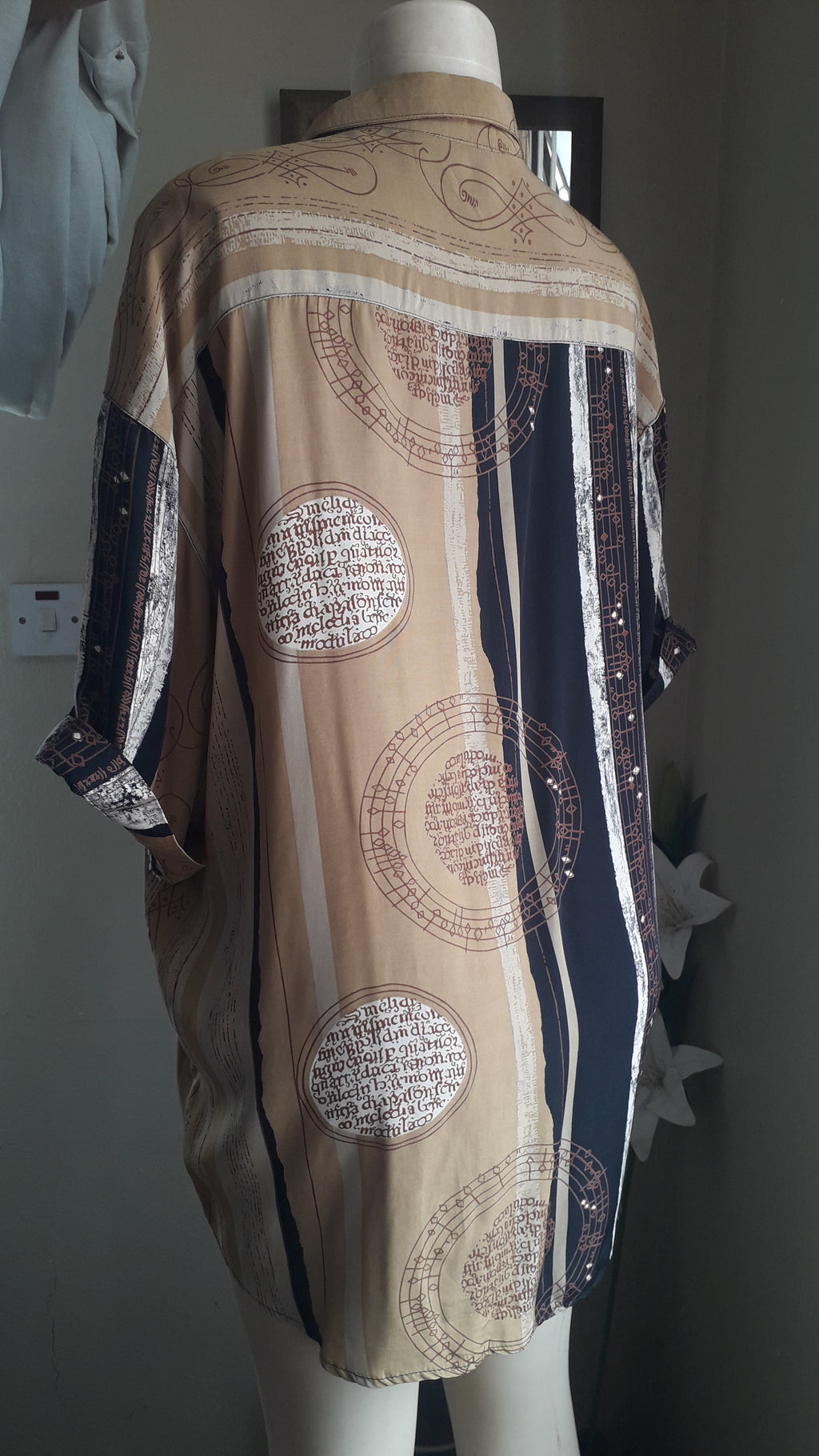 vintage earth tone music note button shirt semi organic ... L ^^^