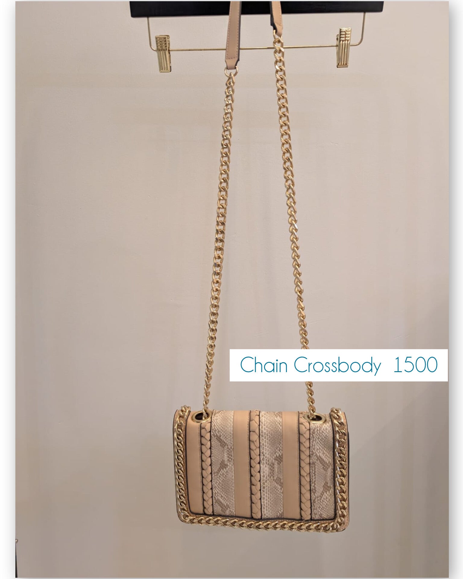 gold chain crossbody bag nude snakeskin