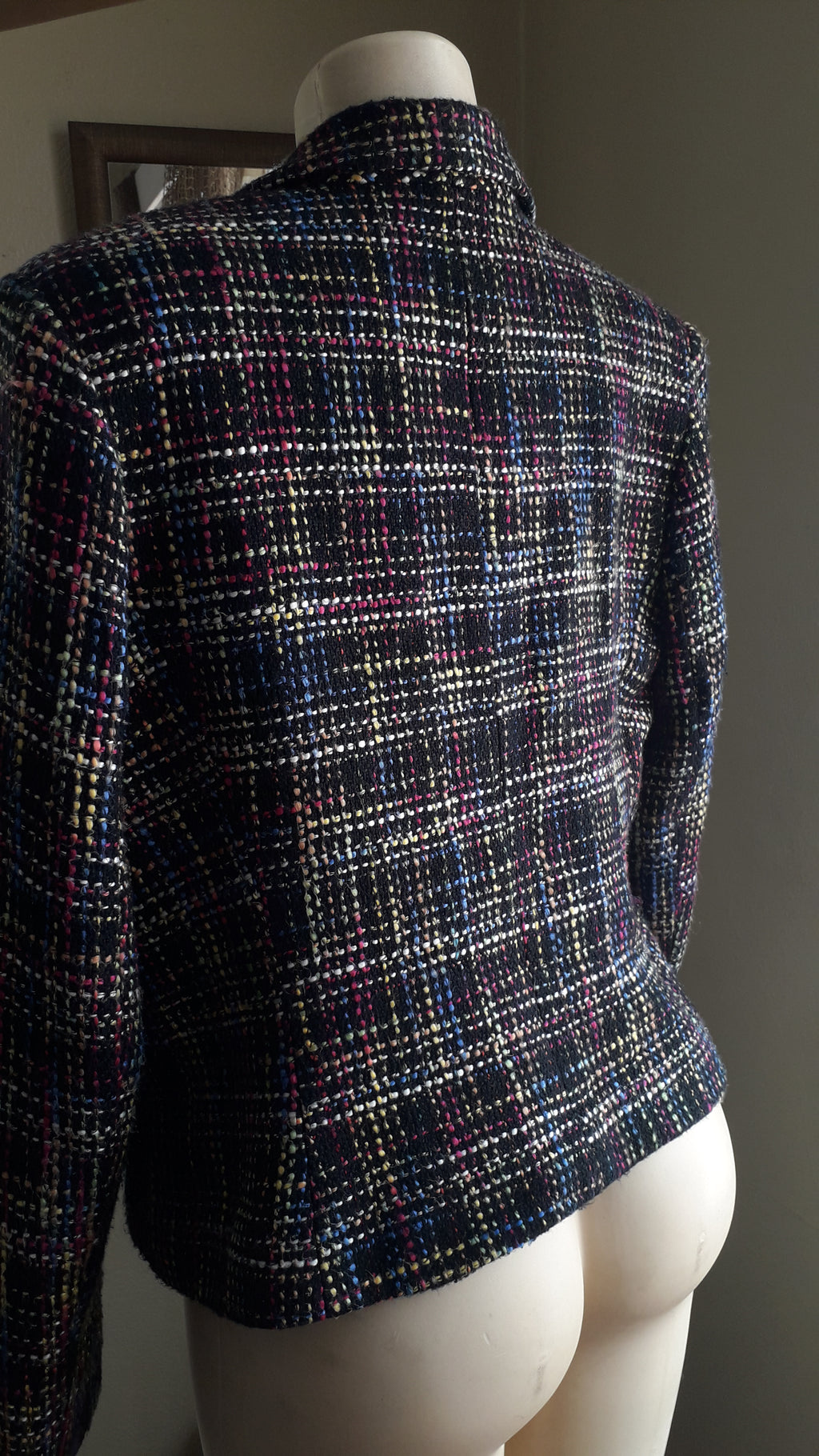 vintage black rainbow tweed jacket professional ^^^ M to L >>>