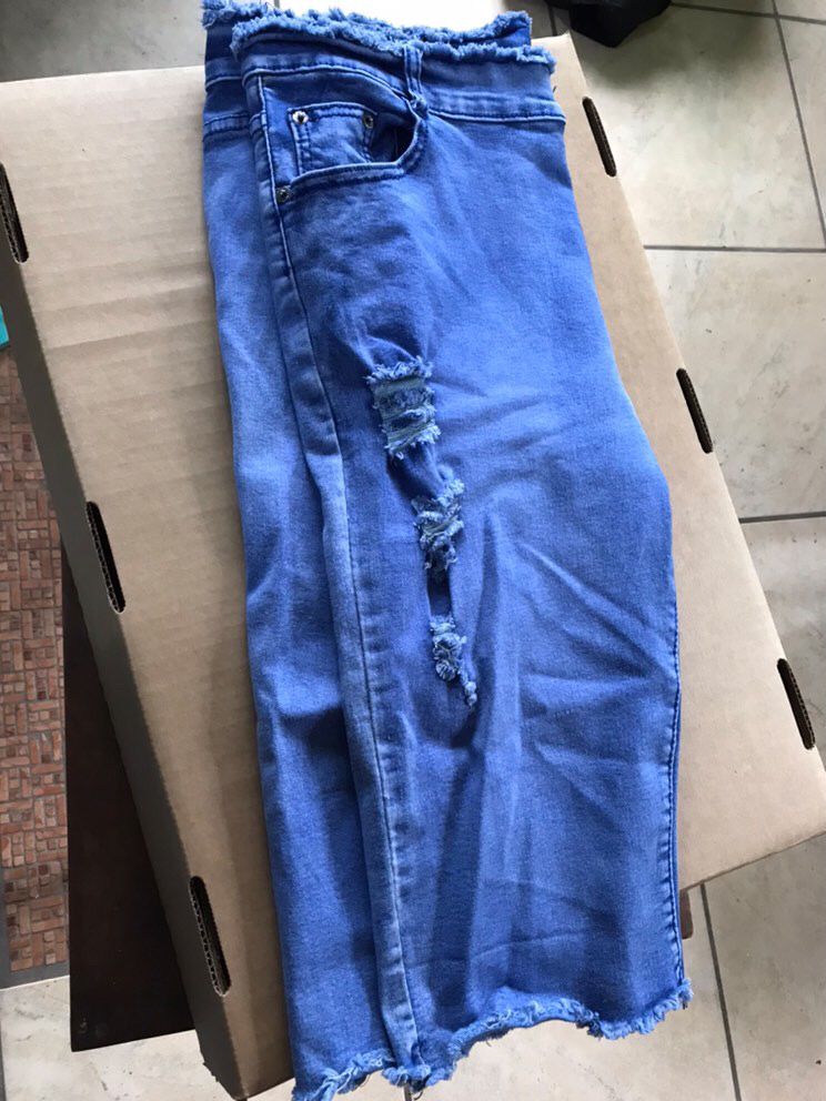 Cutoff jeans capri shorts /XL : W38-40 /2x blue