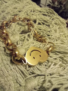 New Gold thick link BRACELET with positive charm *** Non tarnish