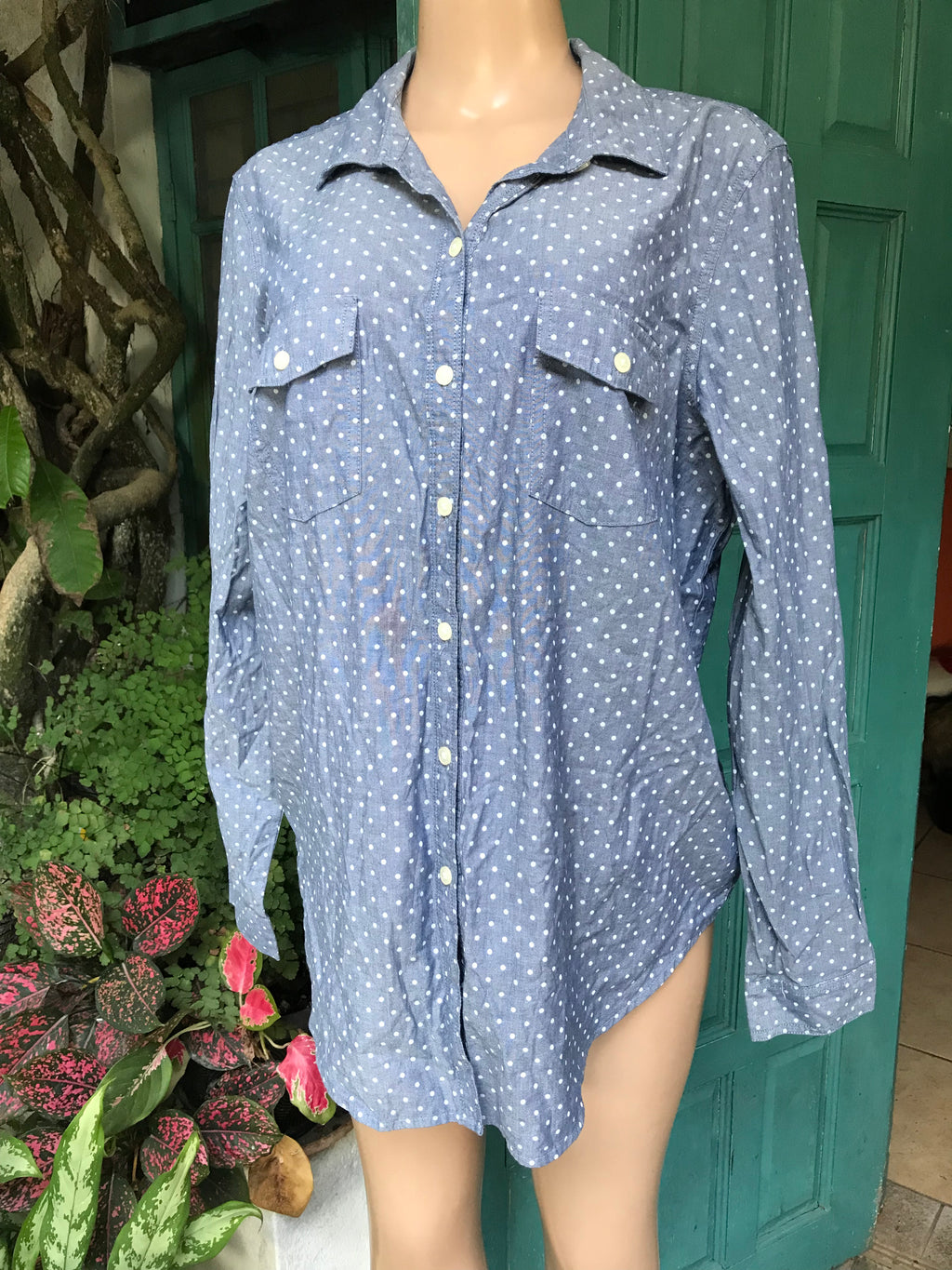 cotton blue polka button shirt  ... /xl