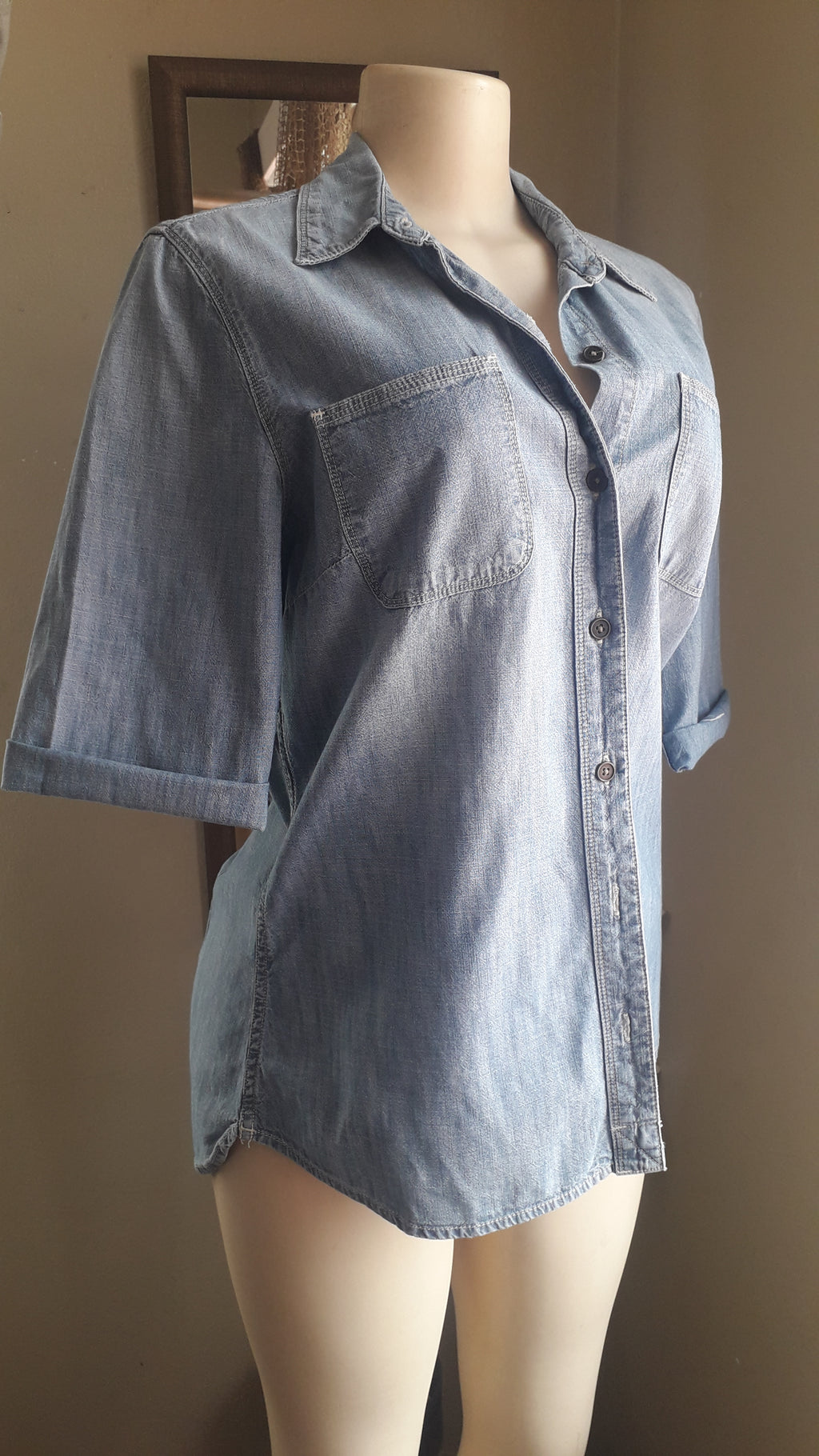 retro light denim button shirt ... M to L