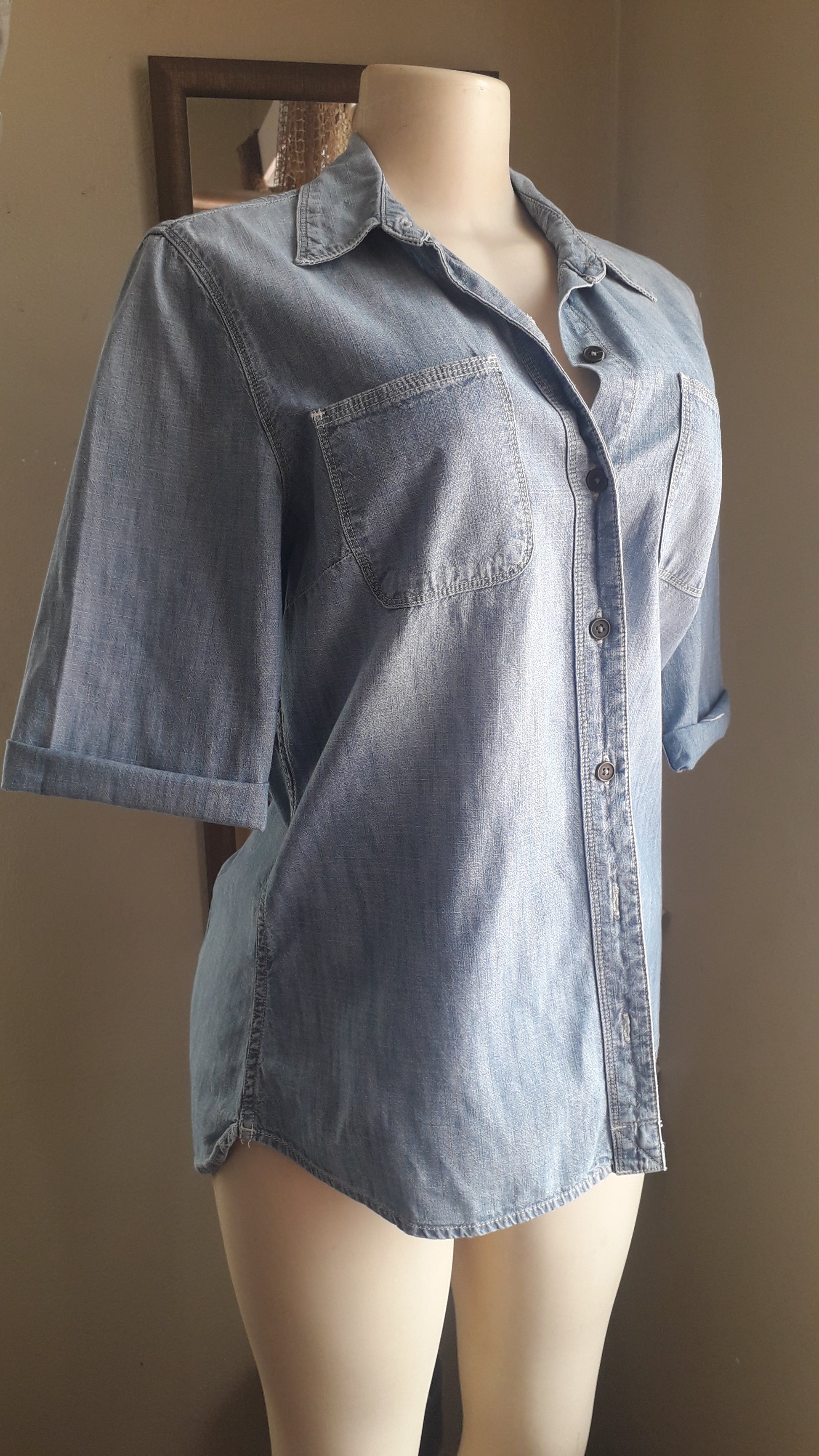 retro light denim button shirt ... M to L