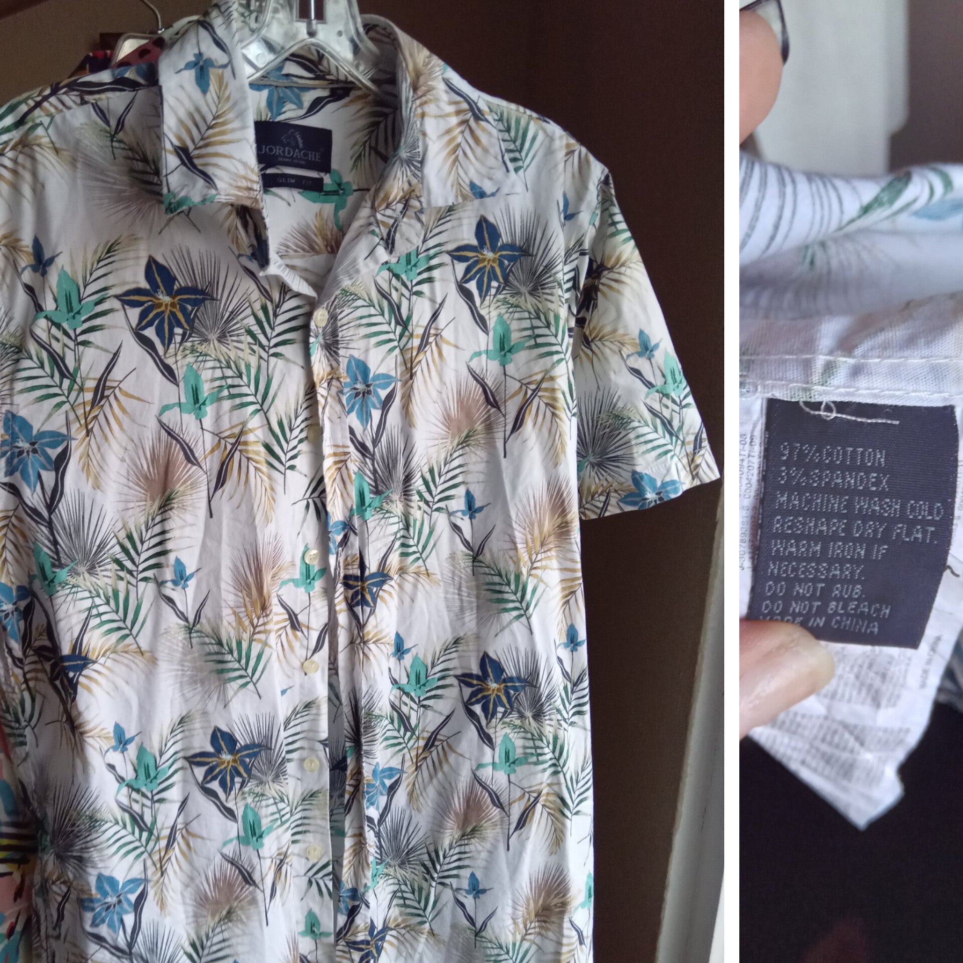 Men's cotton tropical floral button shirt ,,, m
