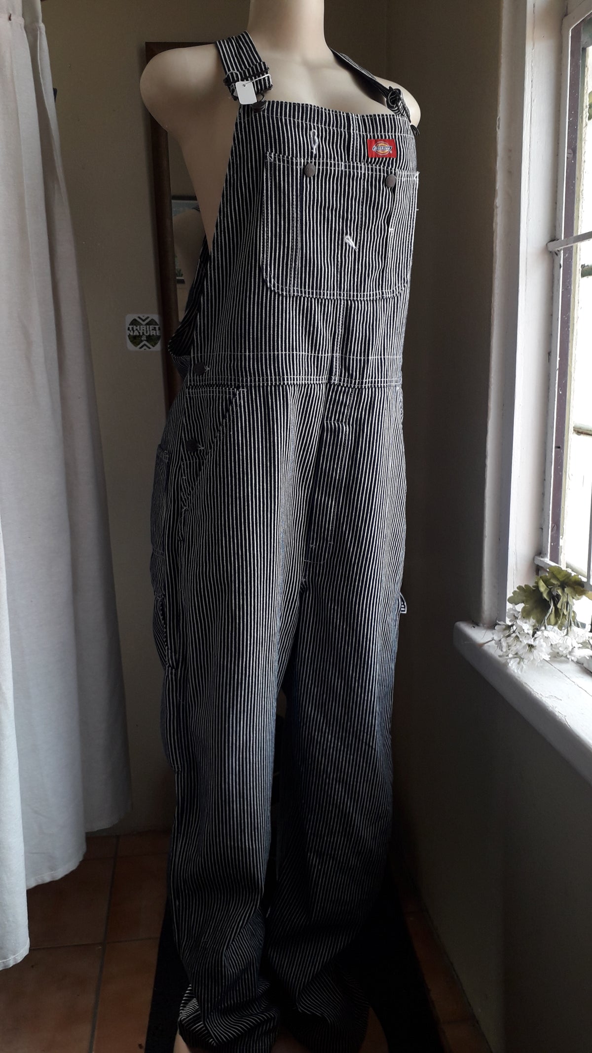 vintage Dickies navy stripe iconic overalls wide leg ::: L ^^^