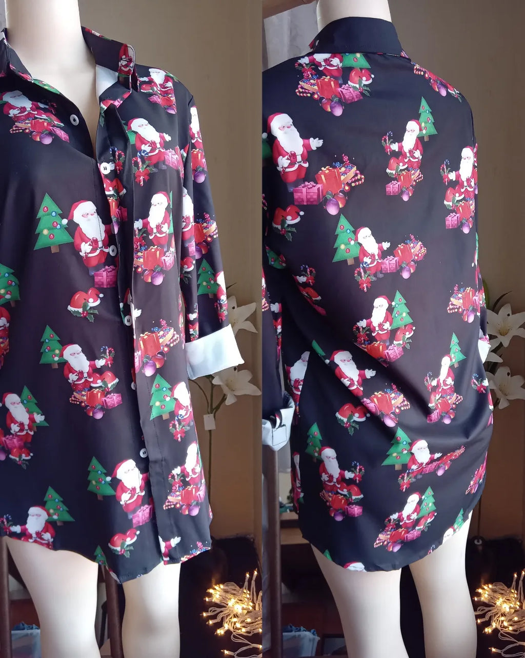 New Christmas tree button shirt unisex .. L/XL