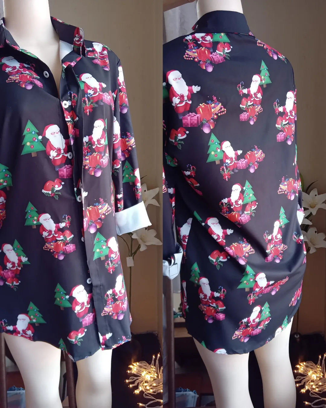 New Christmas tree button shirt unisex .. L/XL