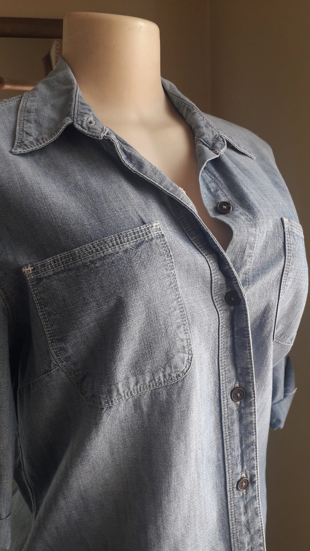 retro light denim button shirt ... M to L