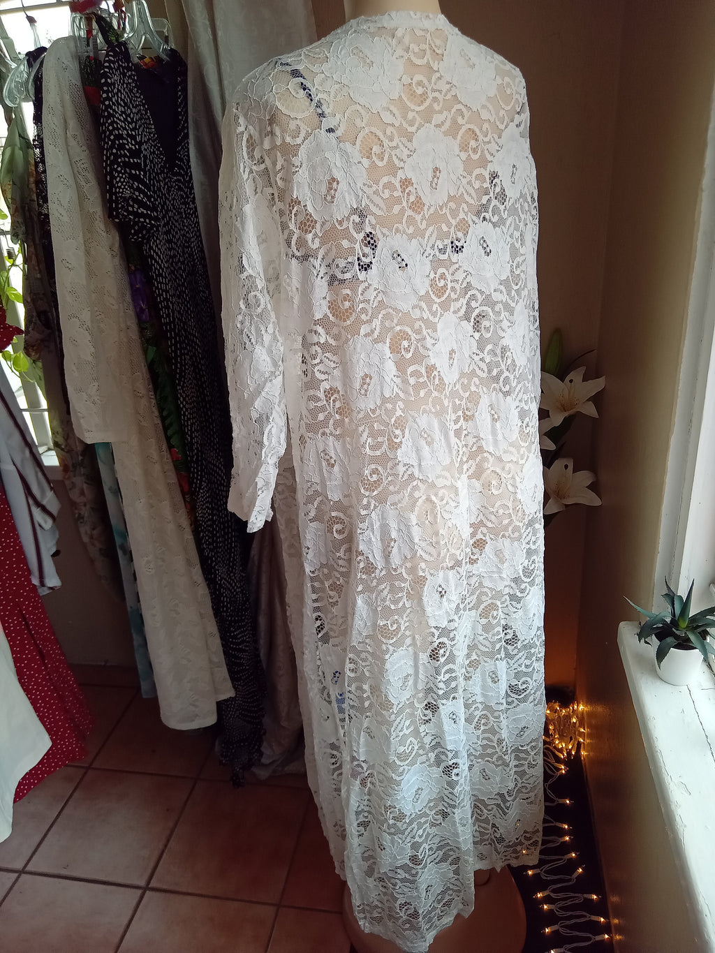 New cream Lace coverup / kimono maxi... One size. vacay swim
