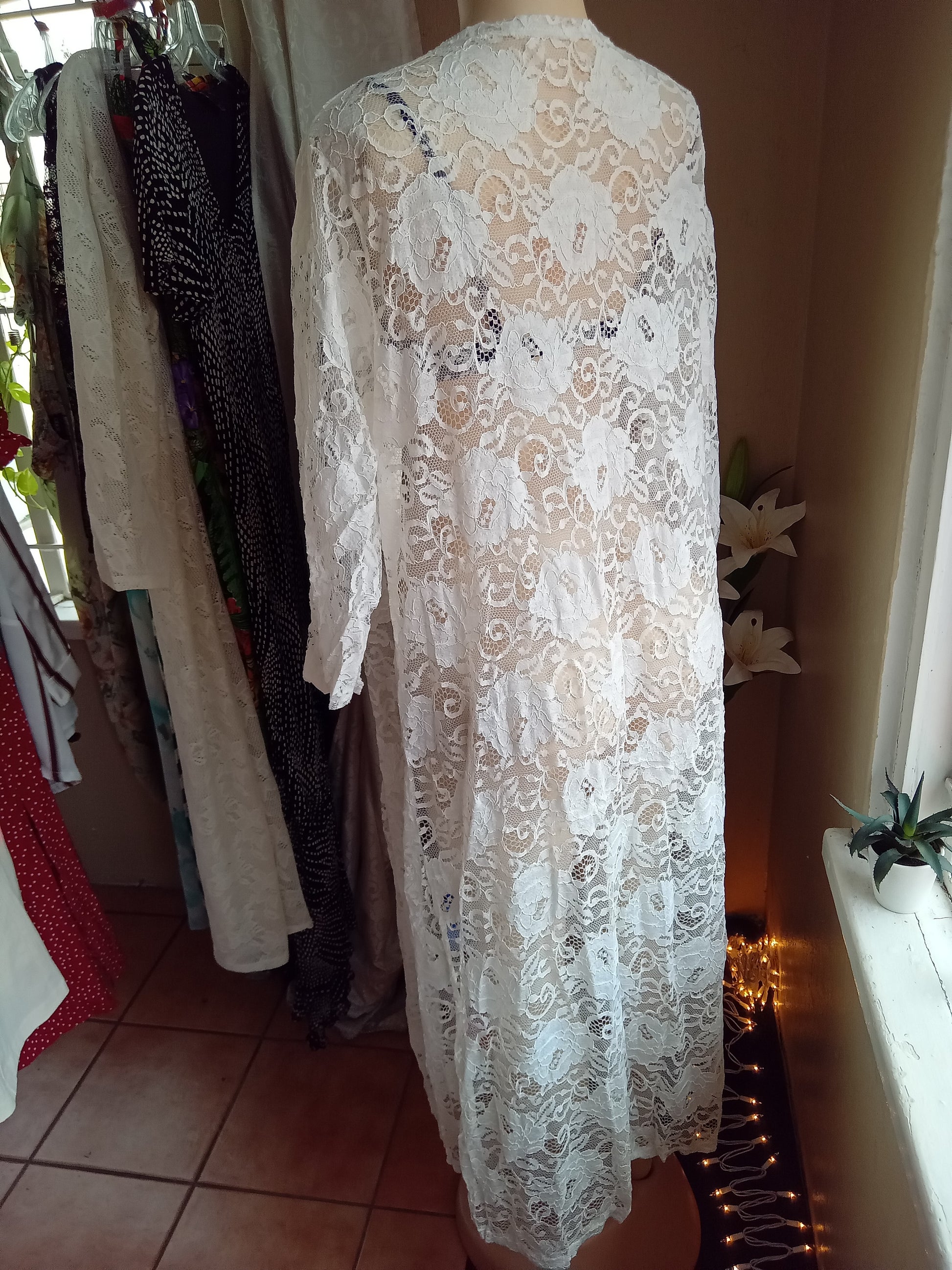 New cream Lace coverup / kimono maxi... One size. vacay swim