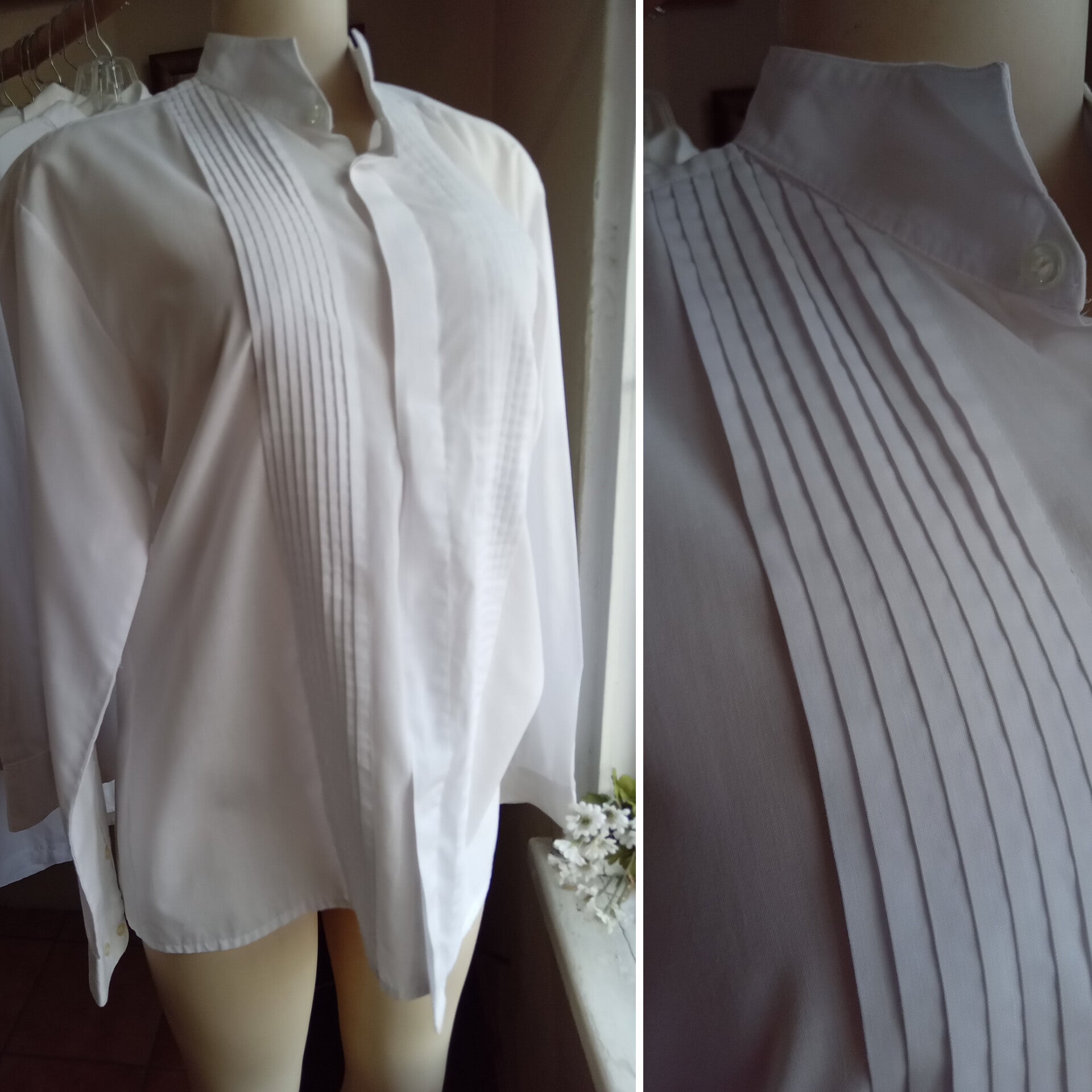 white mens fine pleat front tuxedo button shirt ... L/xl