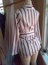 Load image into Gallery viewer, White professional stripe wrap blouse... s/mlll
