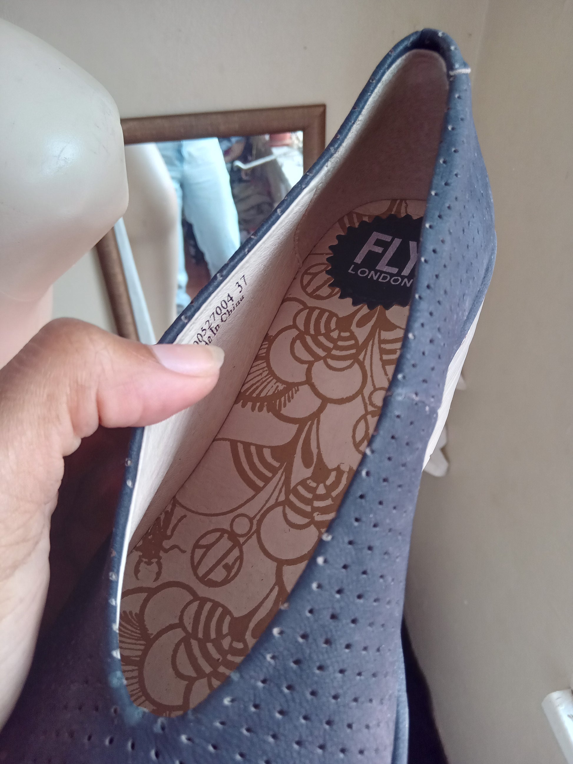 fly london dark grey eyelet wedge heal shoe size 37/ 7