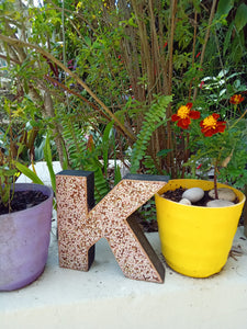 Wooden sequin letter K decor