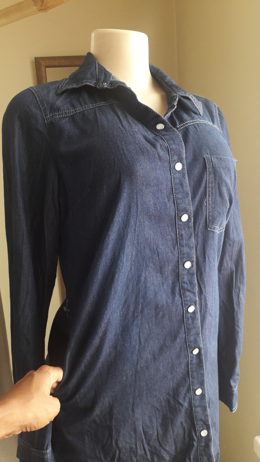 cotton dark blue shirtdress cuffed M
