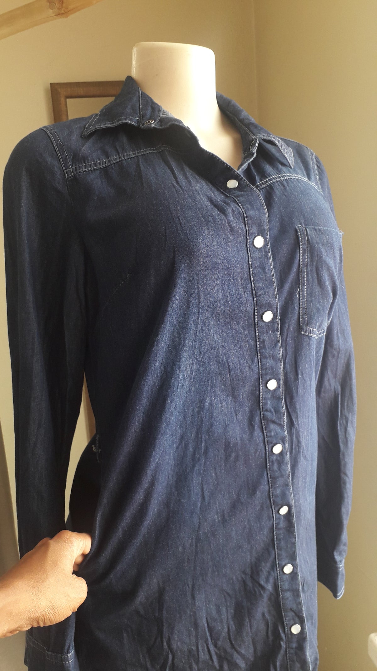 cotton dark blue shirtdress cuffed M