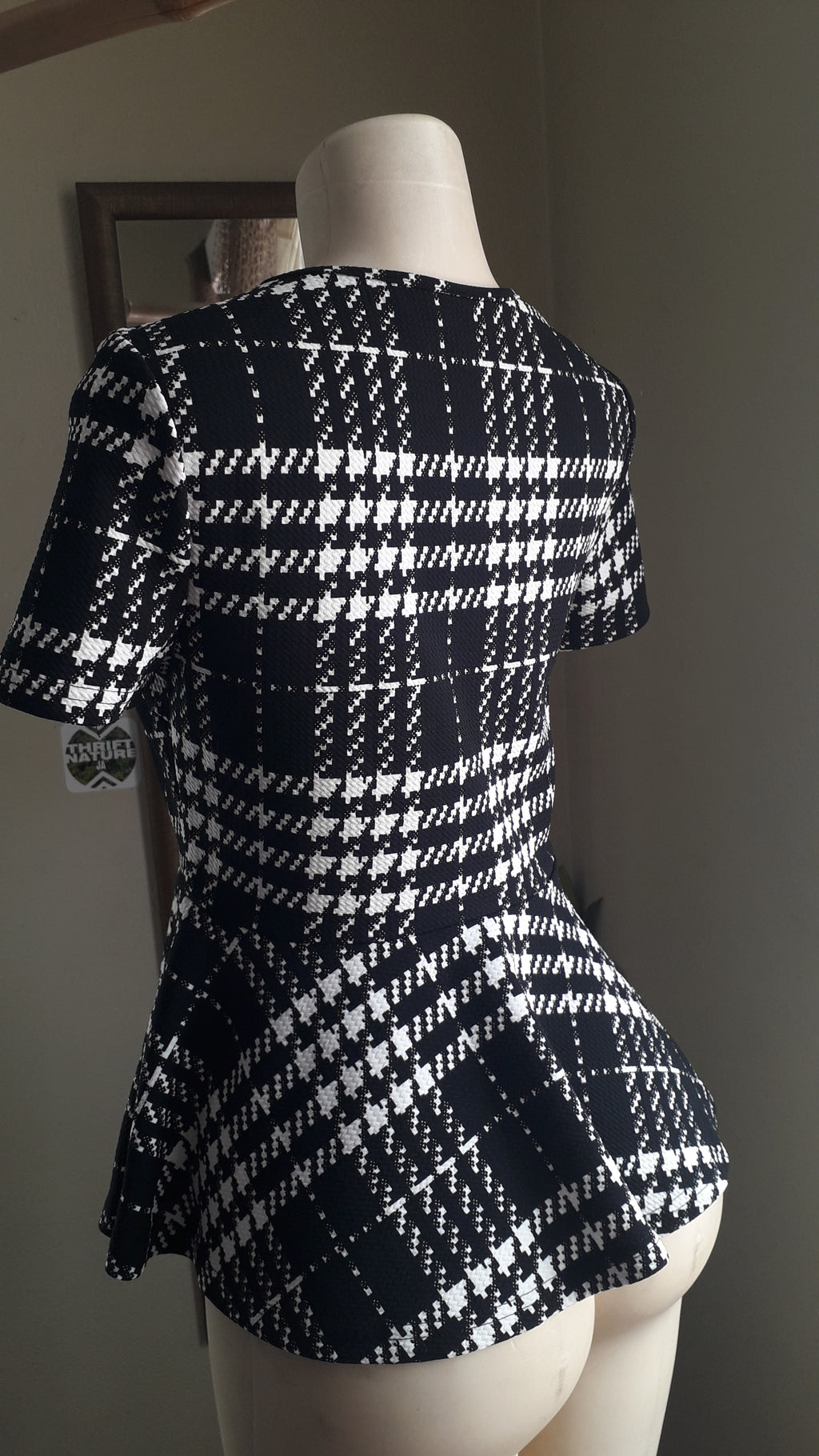 black houndstooth professional peplum top ... M