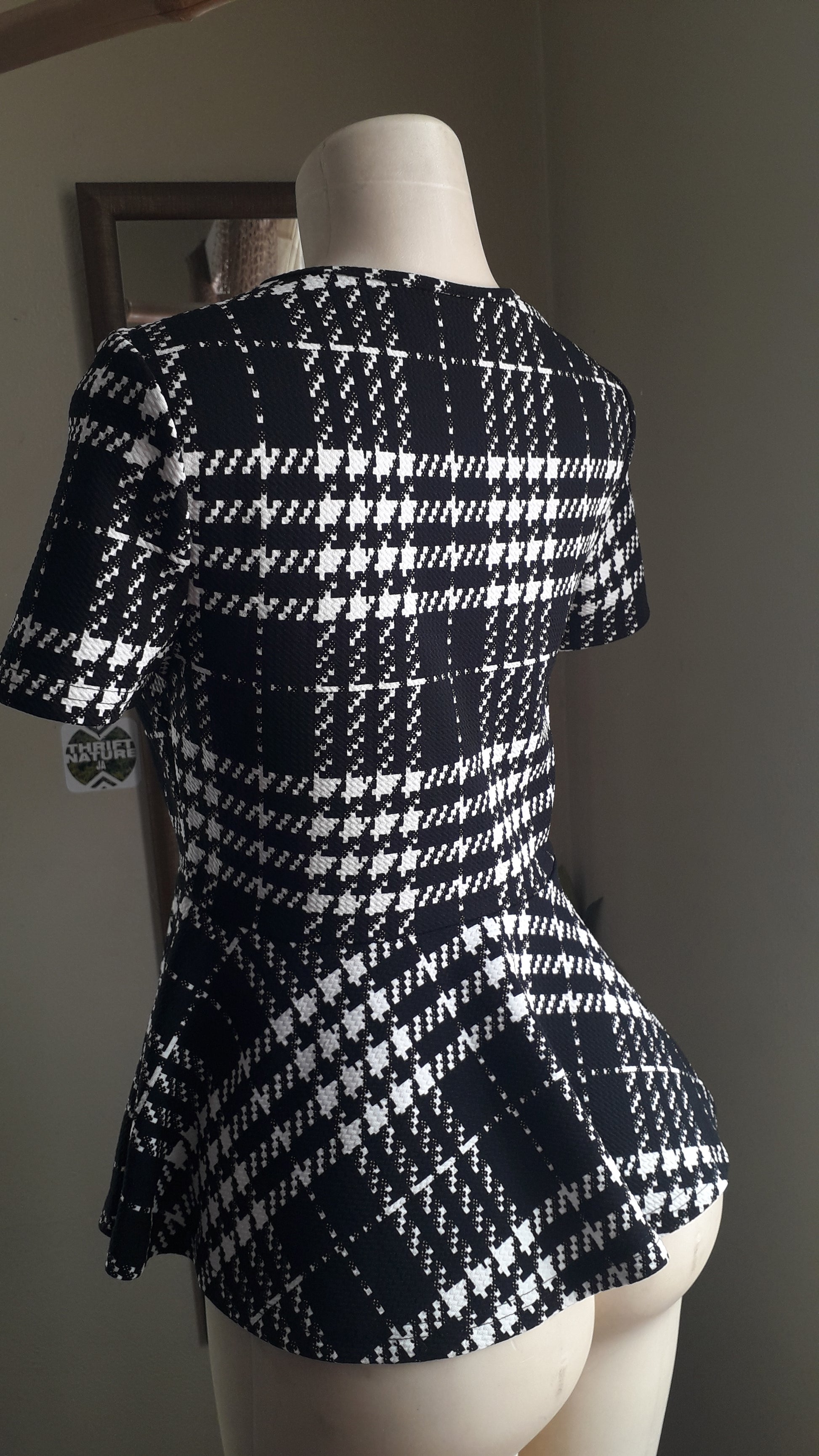 black houndstooth professional peplum top ... M