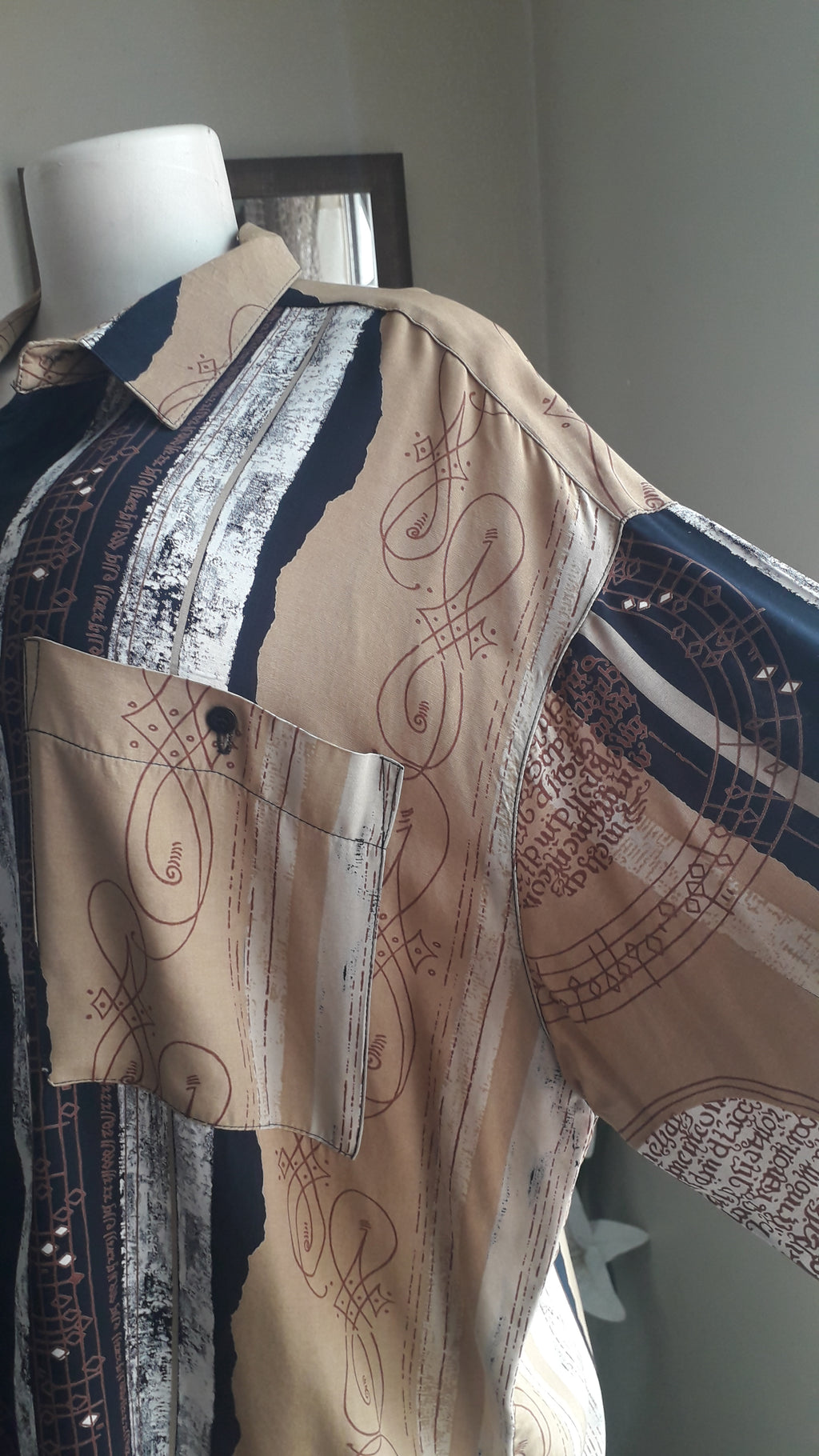 vintage earth tone music note button shirt semi organic ... L ^^^