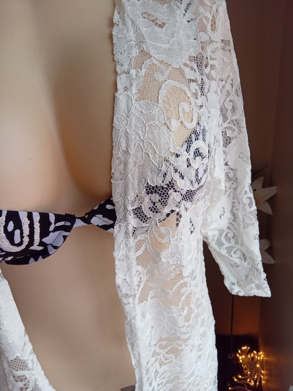 New cream Lace coverup / kimono maxi... One size. vacay swim