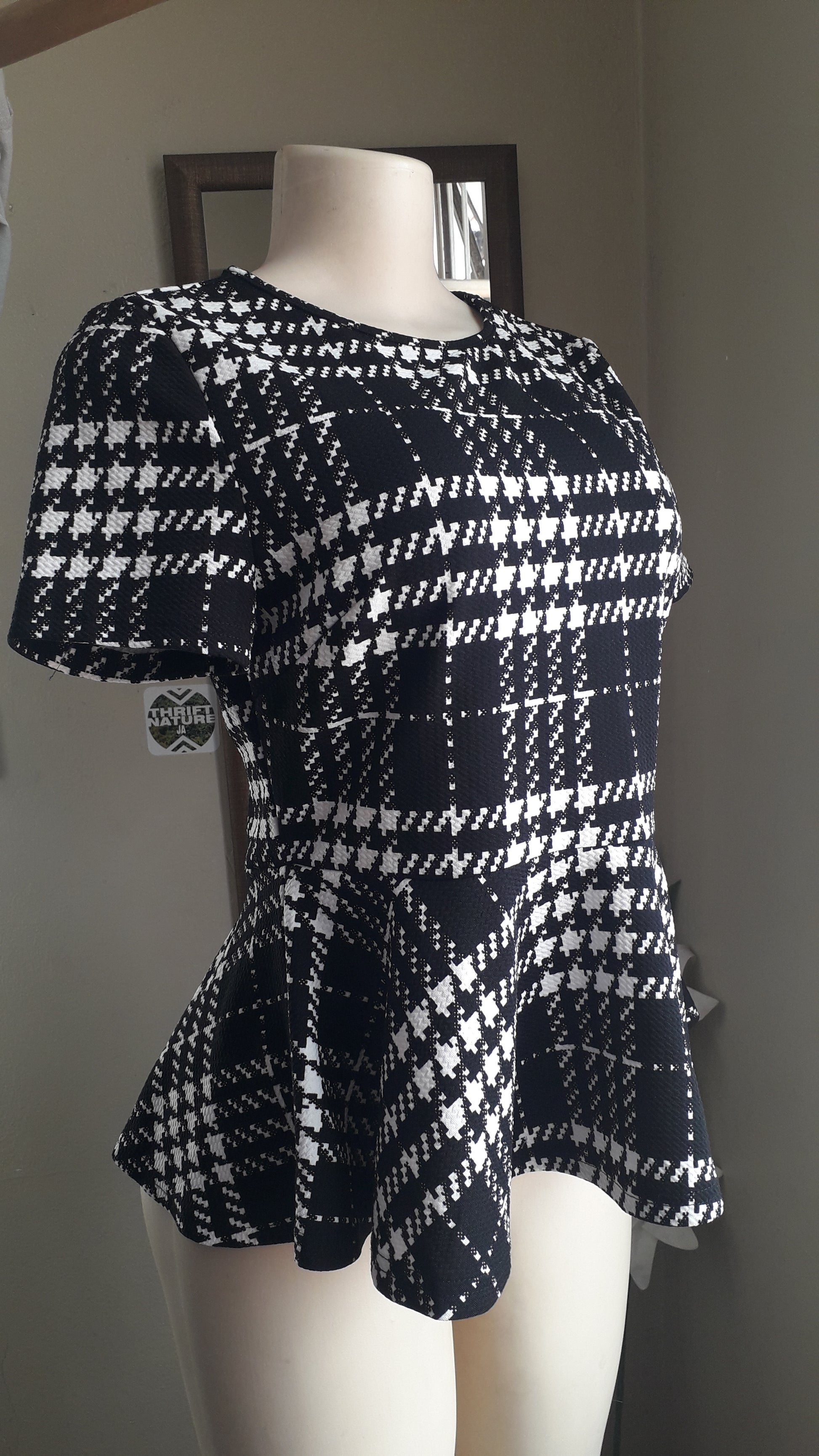 black houndstooth professional peplum top ... M