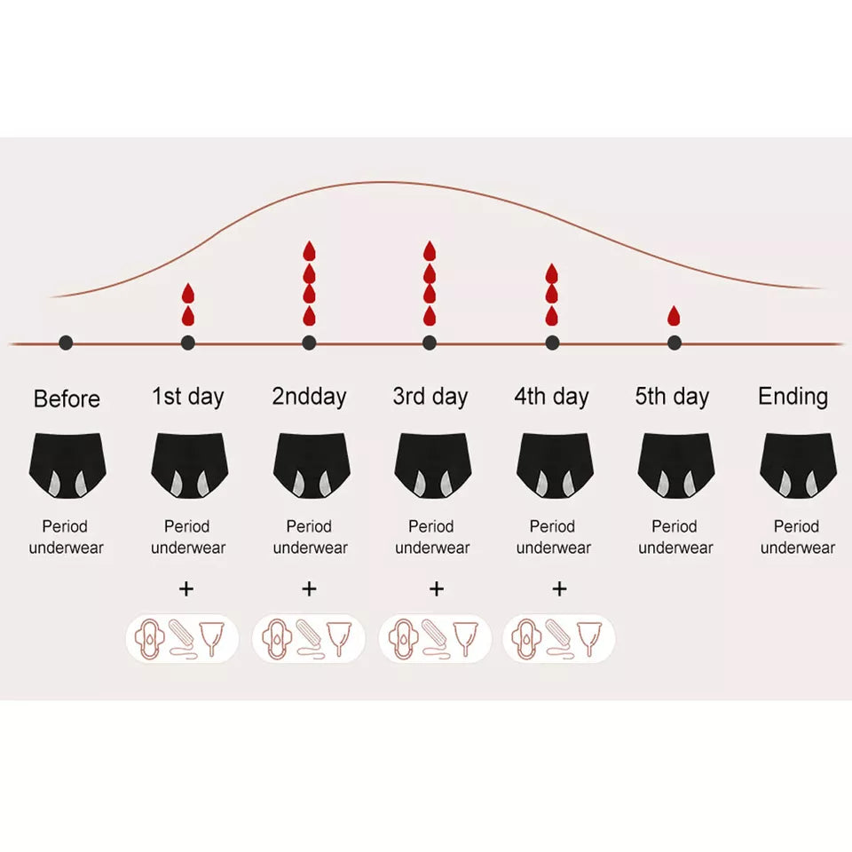 New Period Underwear Reusable Black Cotton : Light days / backup : large