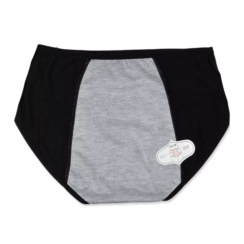 New Period Underwear Reusable Black Cotton : Light days / backup : large