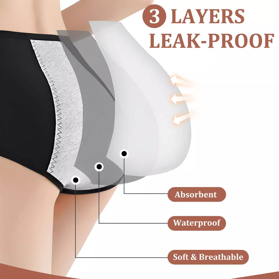 New Period Underwear Reusable Black Cotton : Light days / backup : large