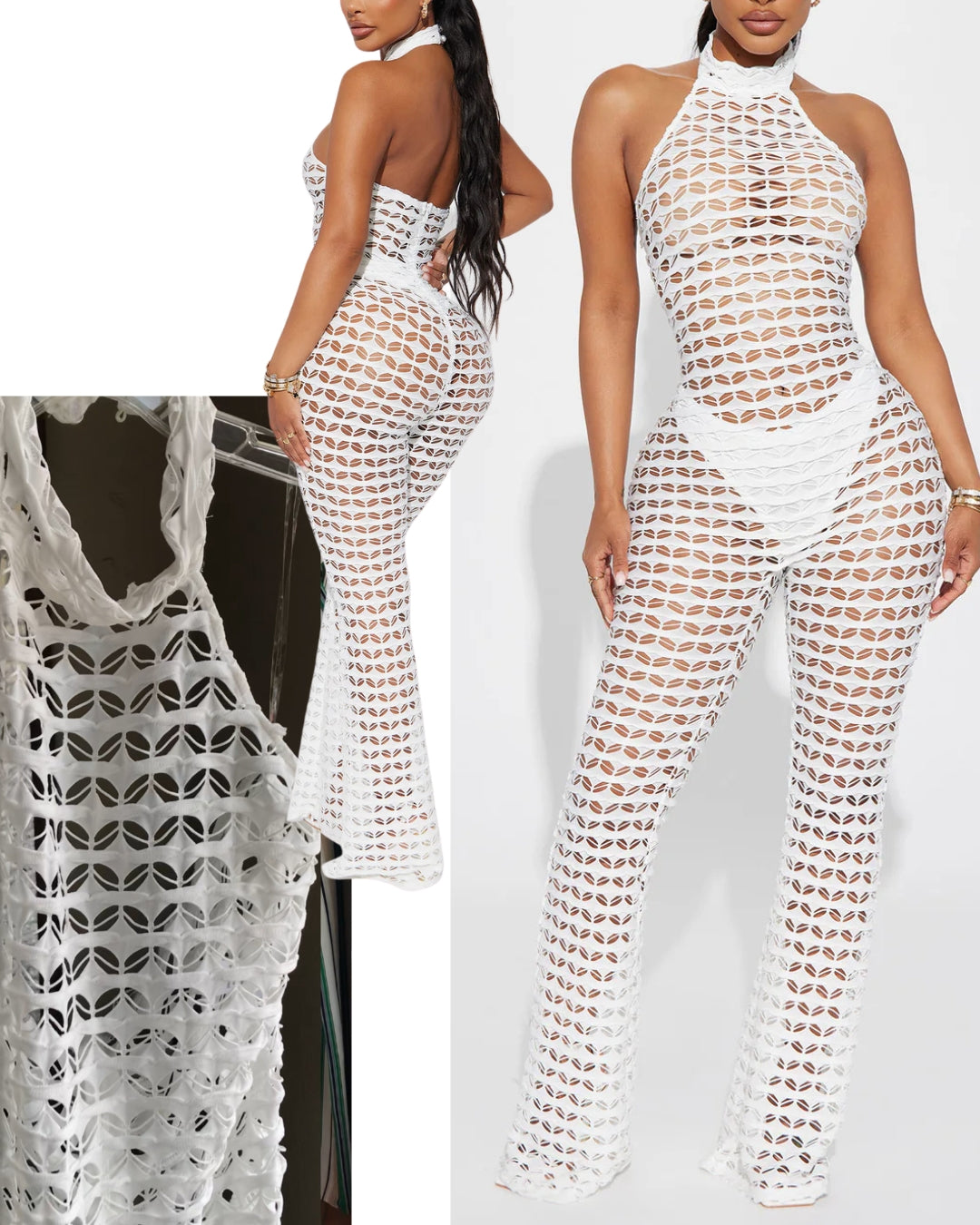 white full mesh bell jumpsuit ~~~ / coverup . plus or XL