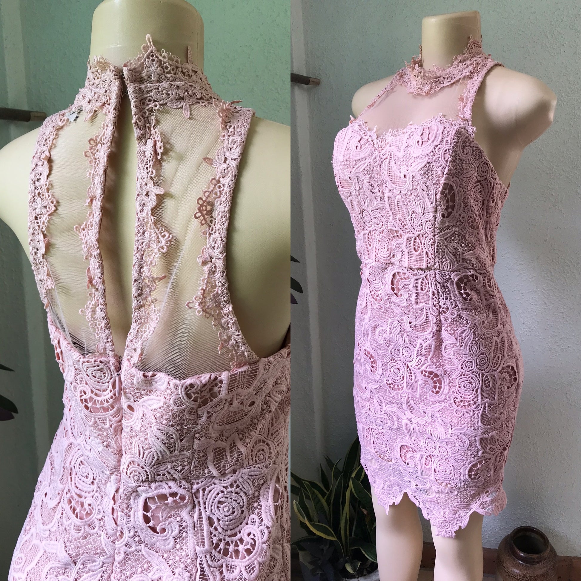 Once Worn Blush Crochet Detail Occasion Dress
