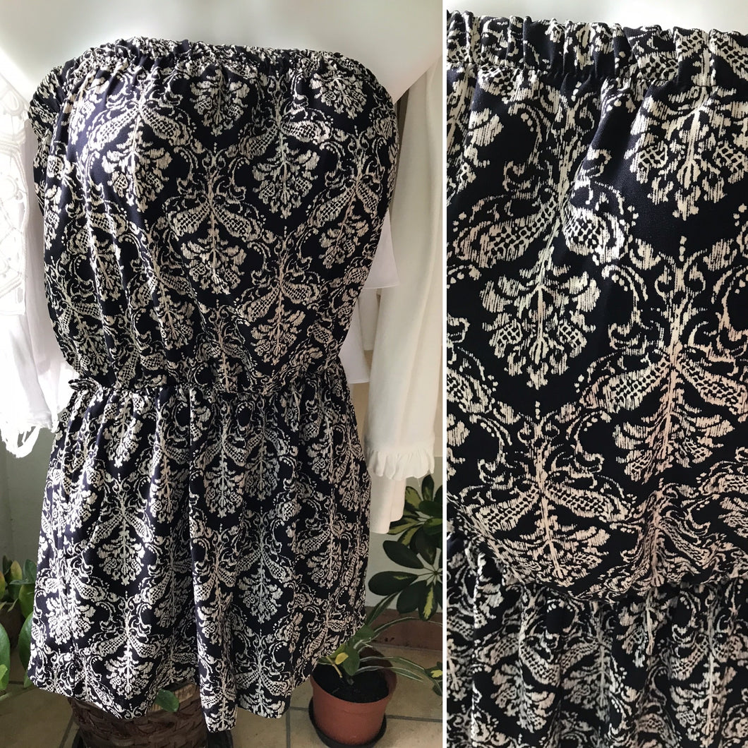 Black Pattern Strapless Romper