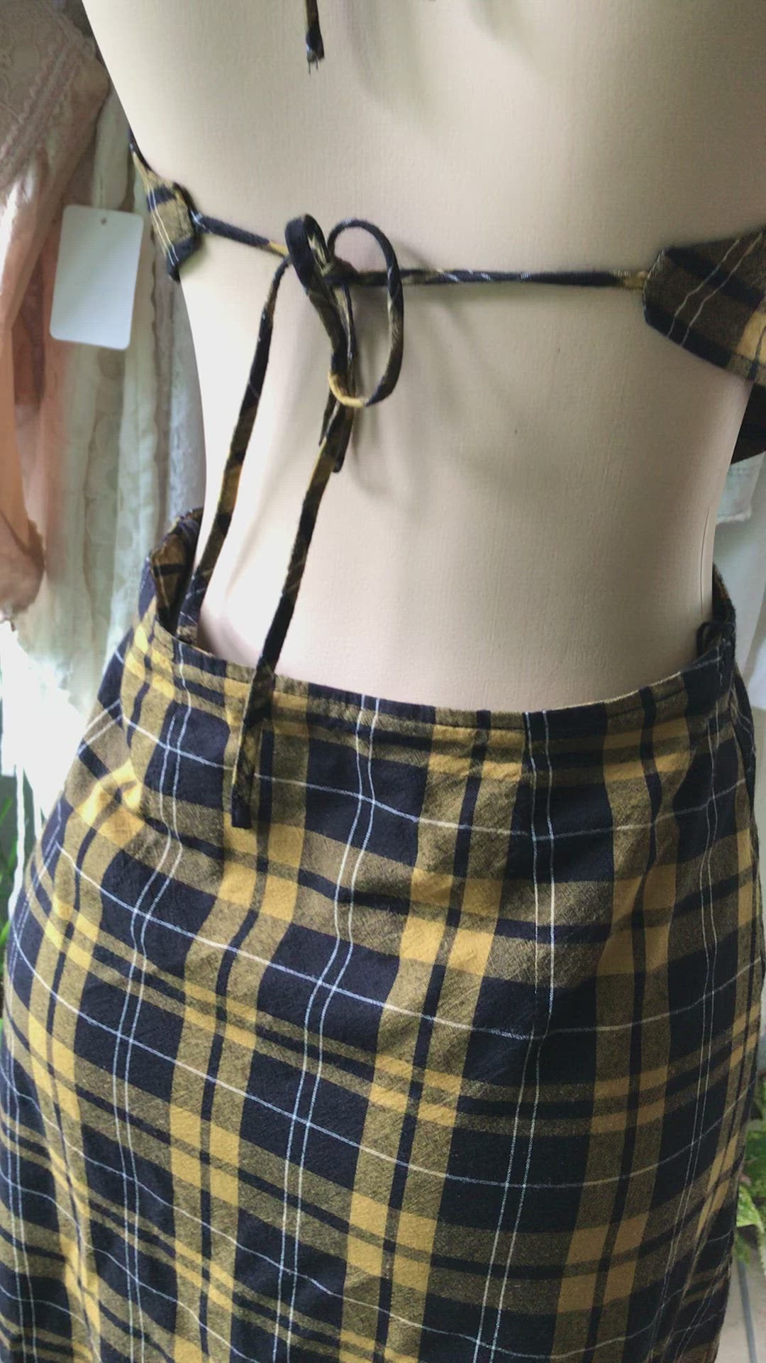 90s Urban Outfitters Yellow Plaid Button Dress
