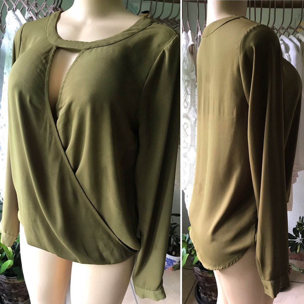 Forever 21 Army Green Wrap Blouse Slinky