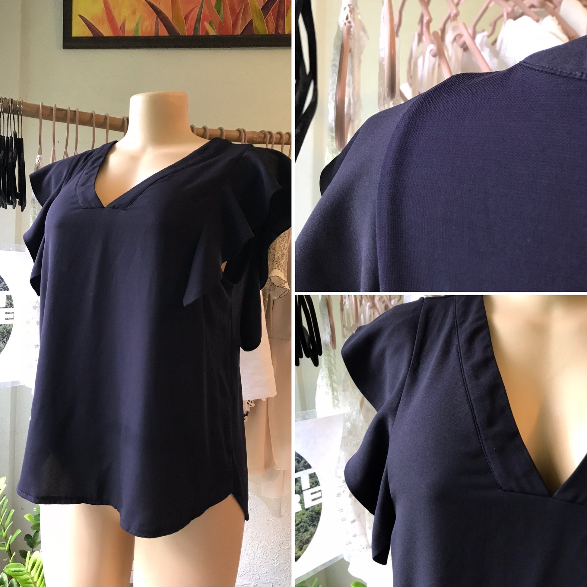 Ann Taylor Black Ruffle Sleeve Blouse