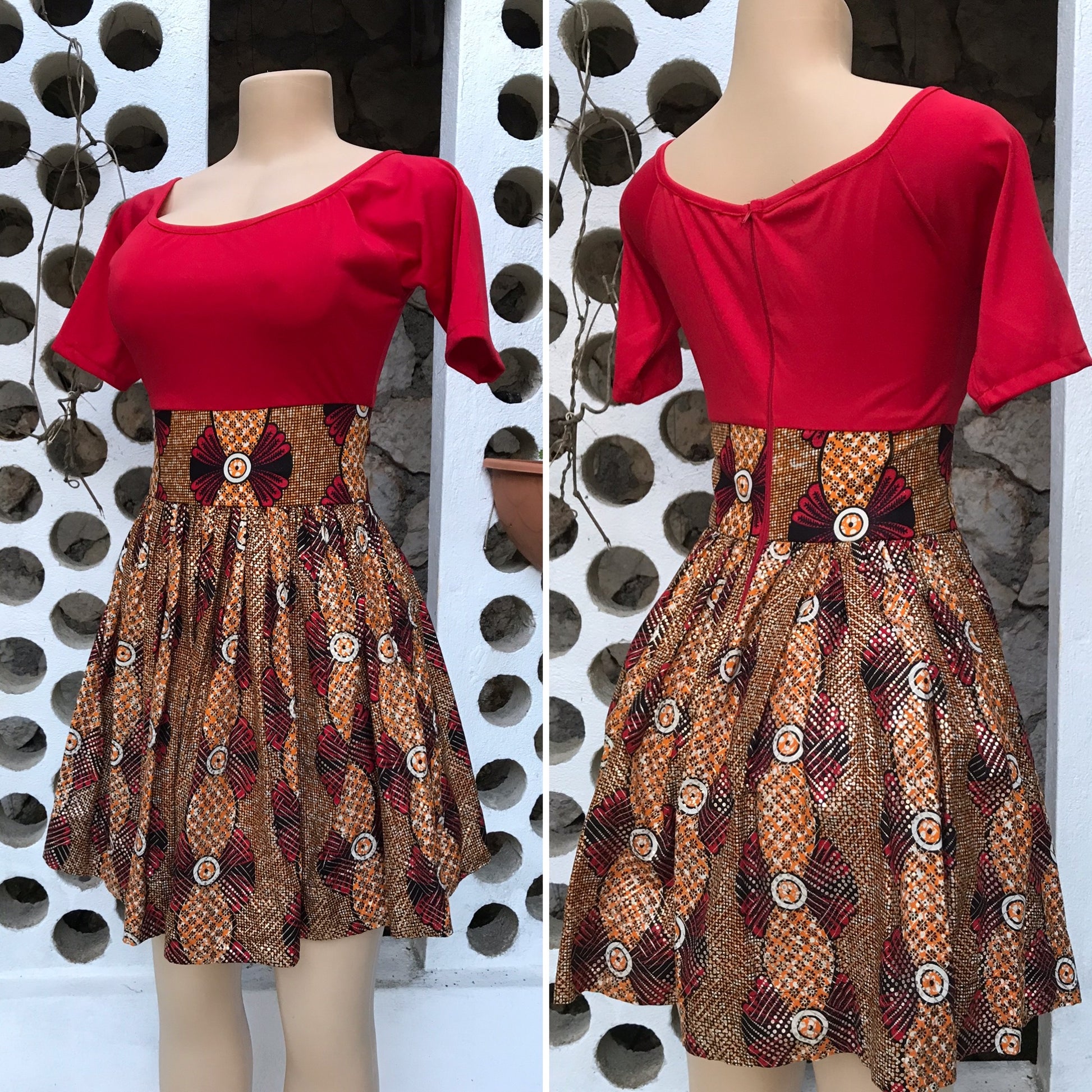 African Print Silverweave Skater Dress - S