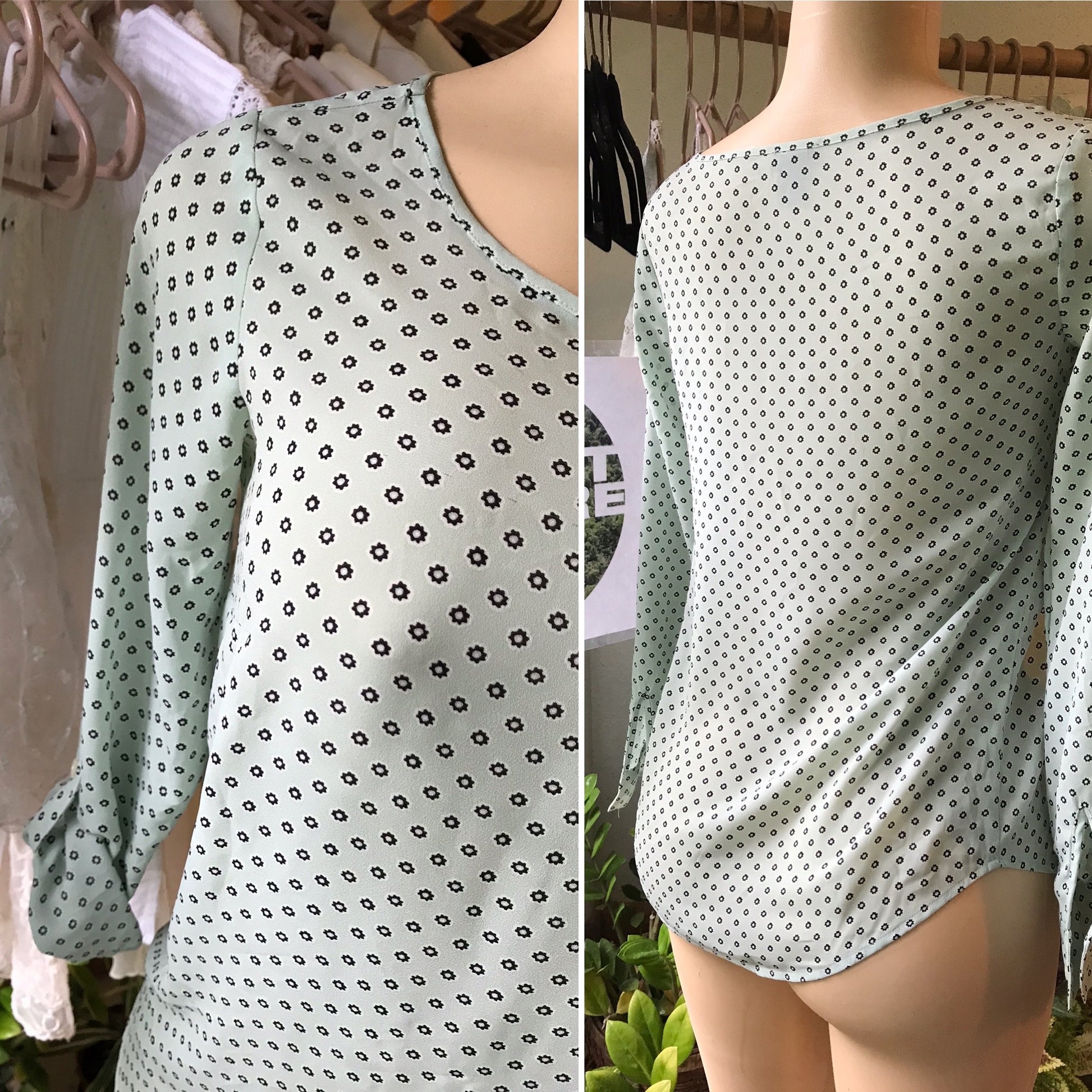 Ann Taylor Mint Green Flower Print Blouse - XS