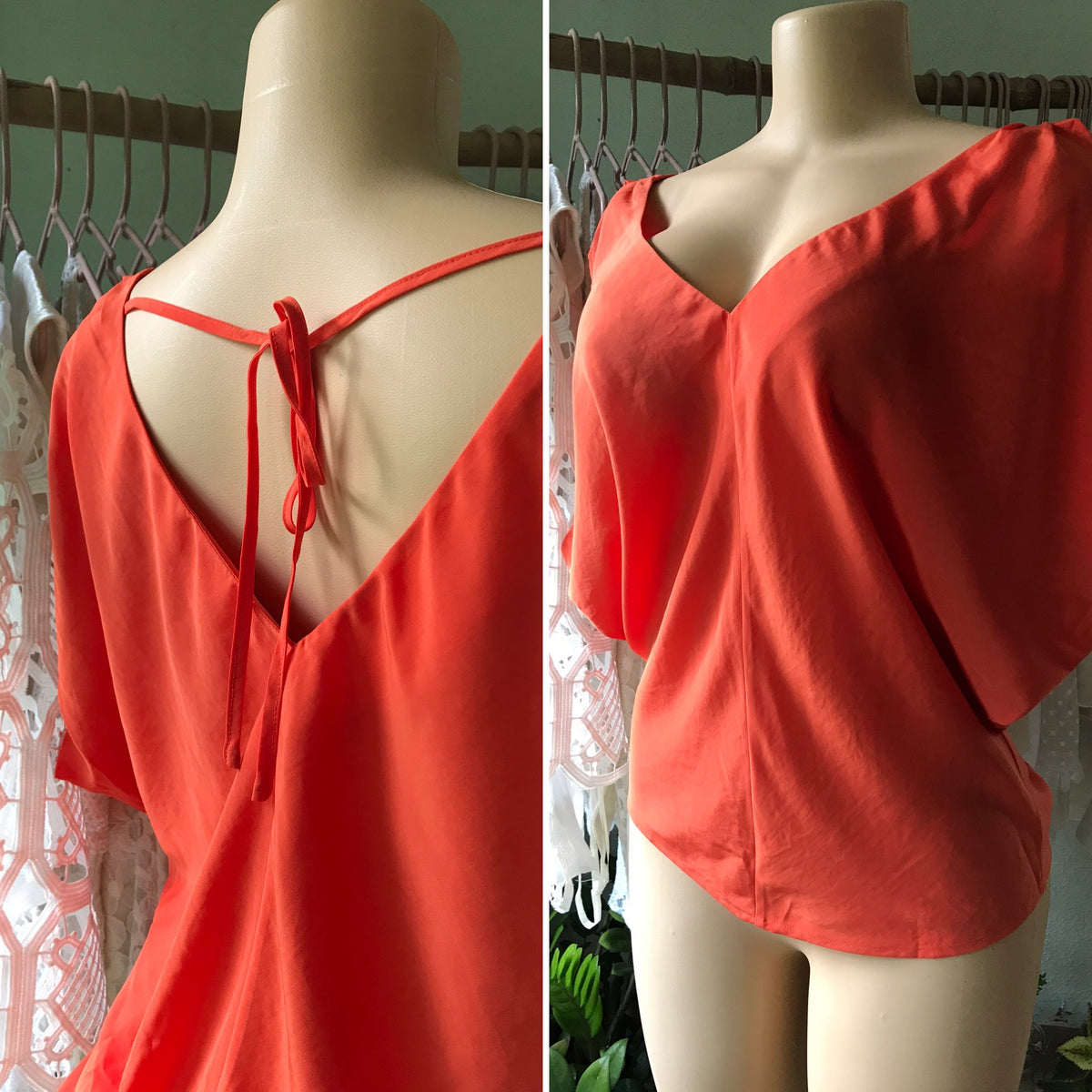 Orange Charmeuse Kimono Sleeve Blouse
