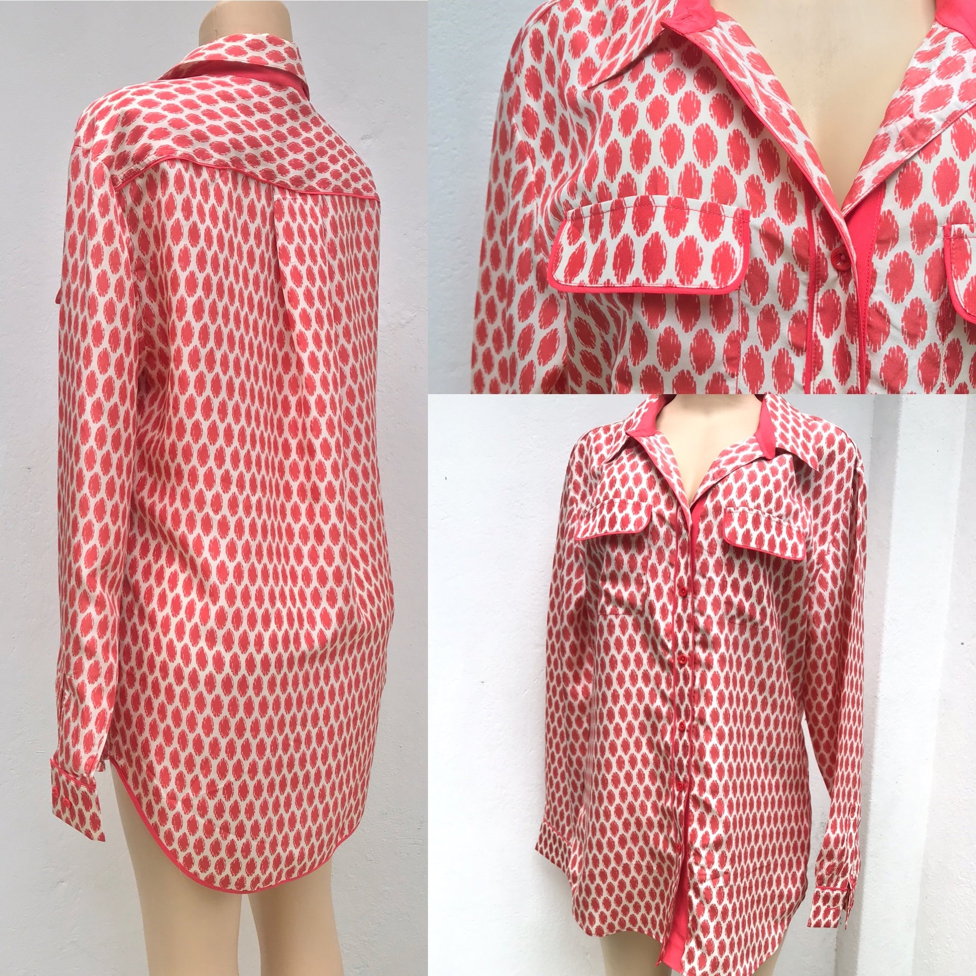 Retro Printed Coral Silky Button Shirt Oversized