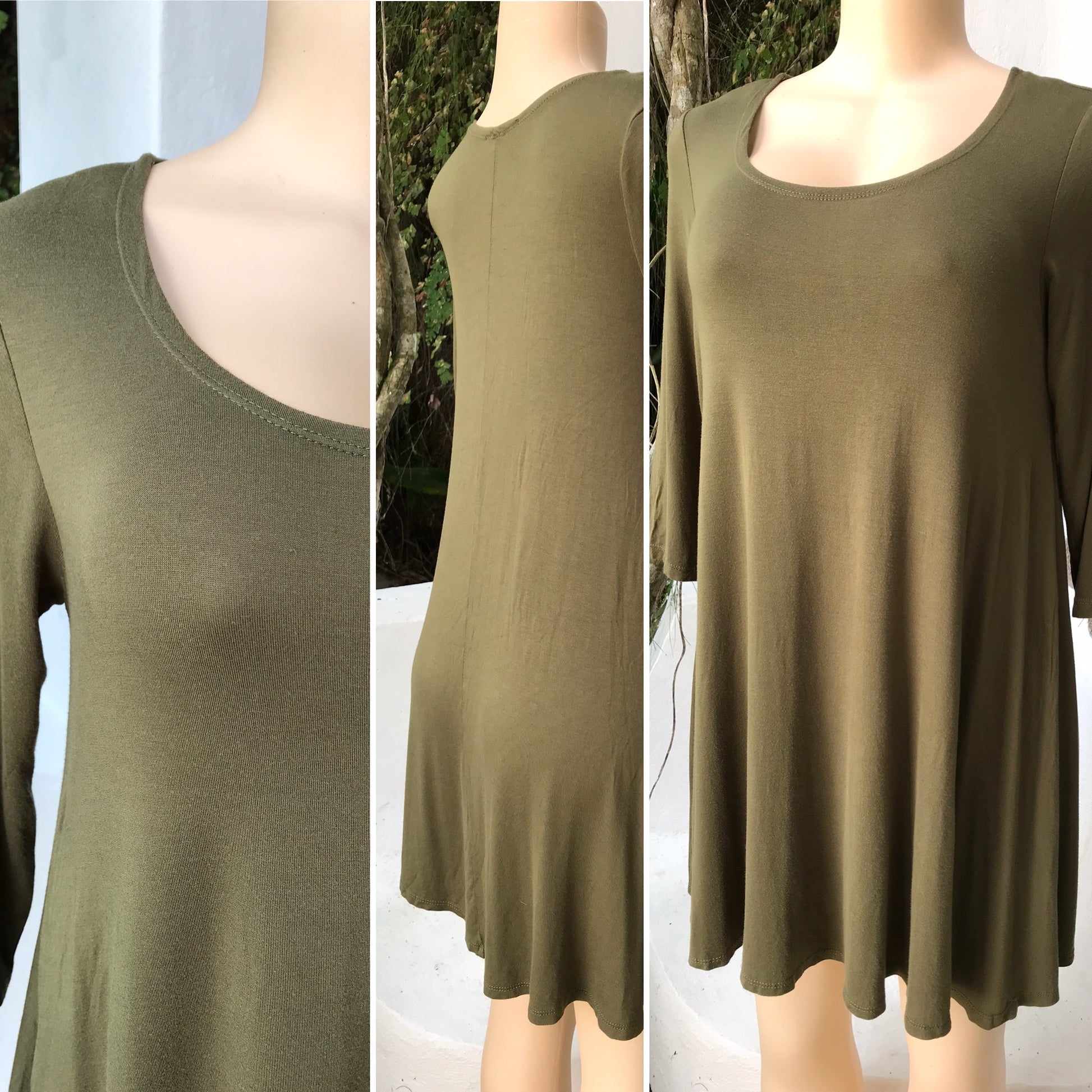Basic Soft Army Green Mid Sleeve Dress