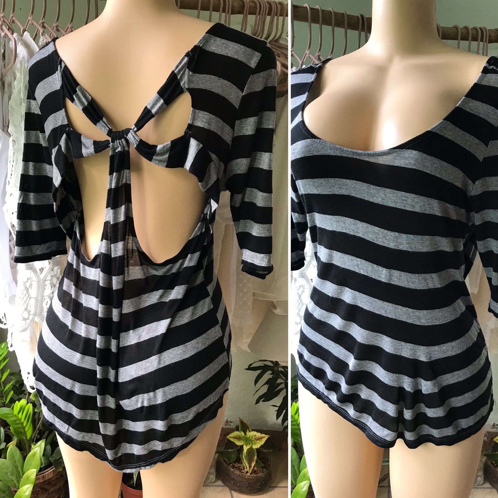 PLUS Black & Grey Easy Blouse Soft Stripe