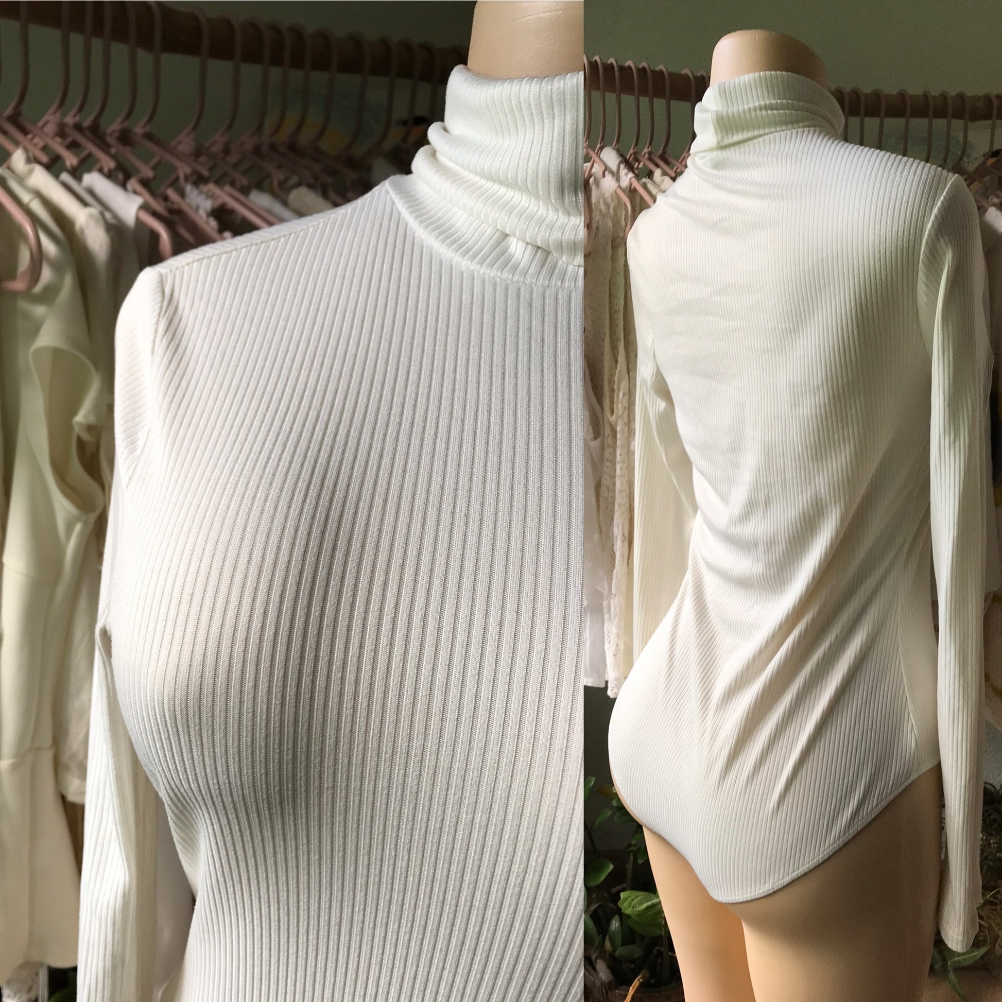 White Ribbed Turtleneck Bodysuit